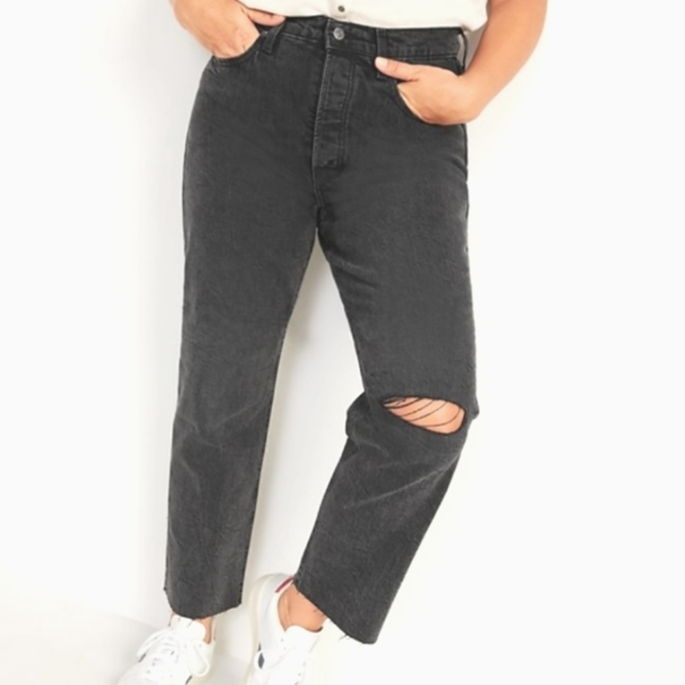 Old Navy Sky-Hi Straight Ankle Raw Hem Jeans Extra High-Rise Size 10